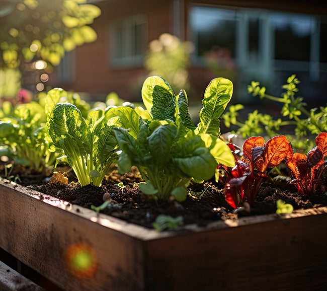 Close up of vegetable crops in a planter box